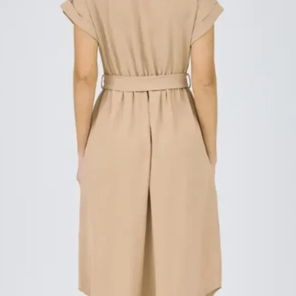 NWT Blu Pepper Collared Button Down Belted Midi Dress - Picture 4 of 4